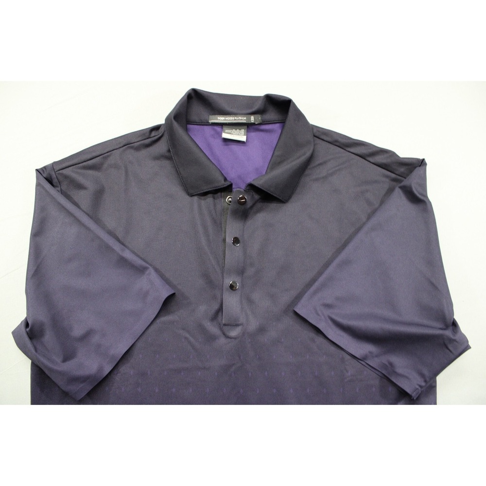 Nike Dri Fit Golf Polo Tigers Wood Platinmu Snap‎ Buttons Purple Diamond Fade SM